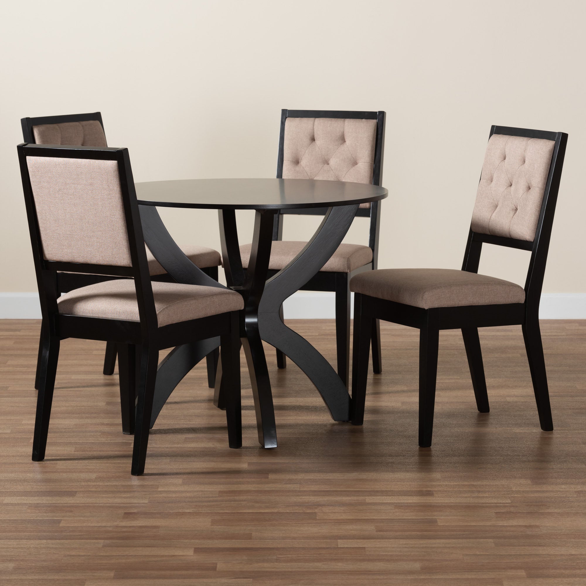 Noe Modern Sand Fabric and Dark Brown Finished Wood 5-Piece Dining Set