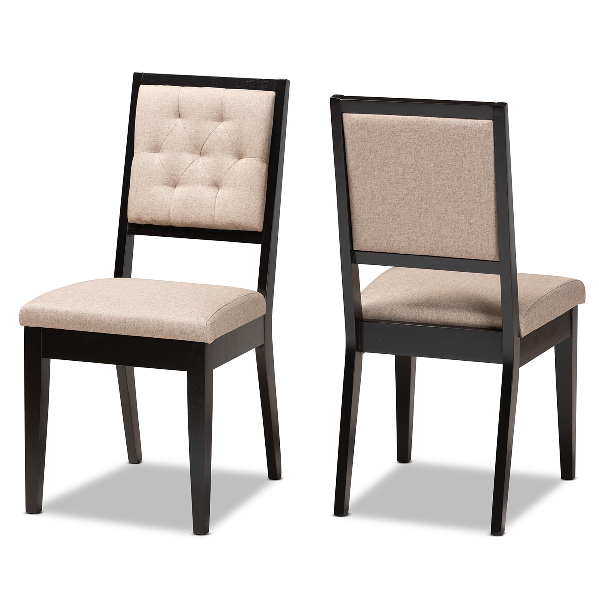 Gideon Modern and Contemporary Sand Fabric Upholstered and Dark Brown Finished Wood 2-Piece Dining Chair Set