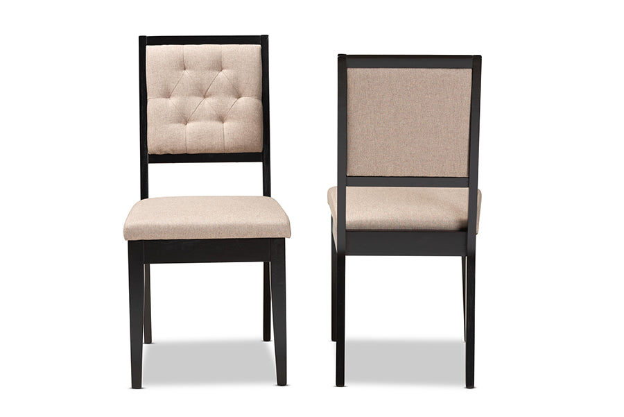 Gideon Modern and Contemporary Sand Fabric Upholstered and Dark Brown Finished Wood 2-Piece Dining Chair Set