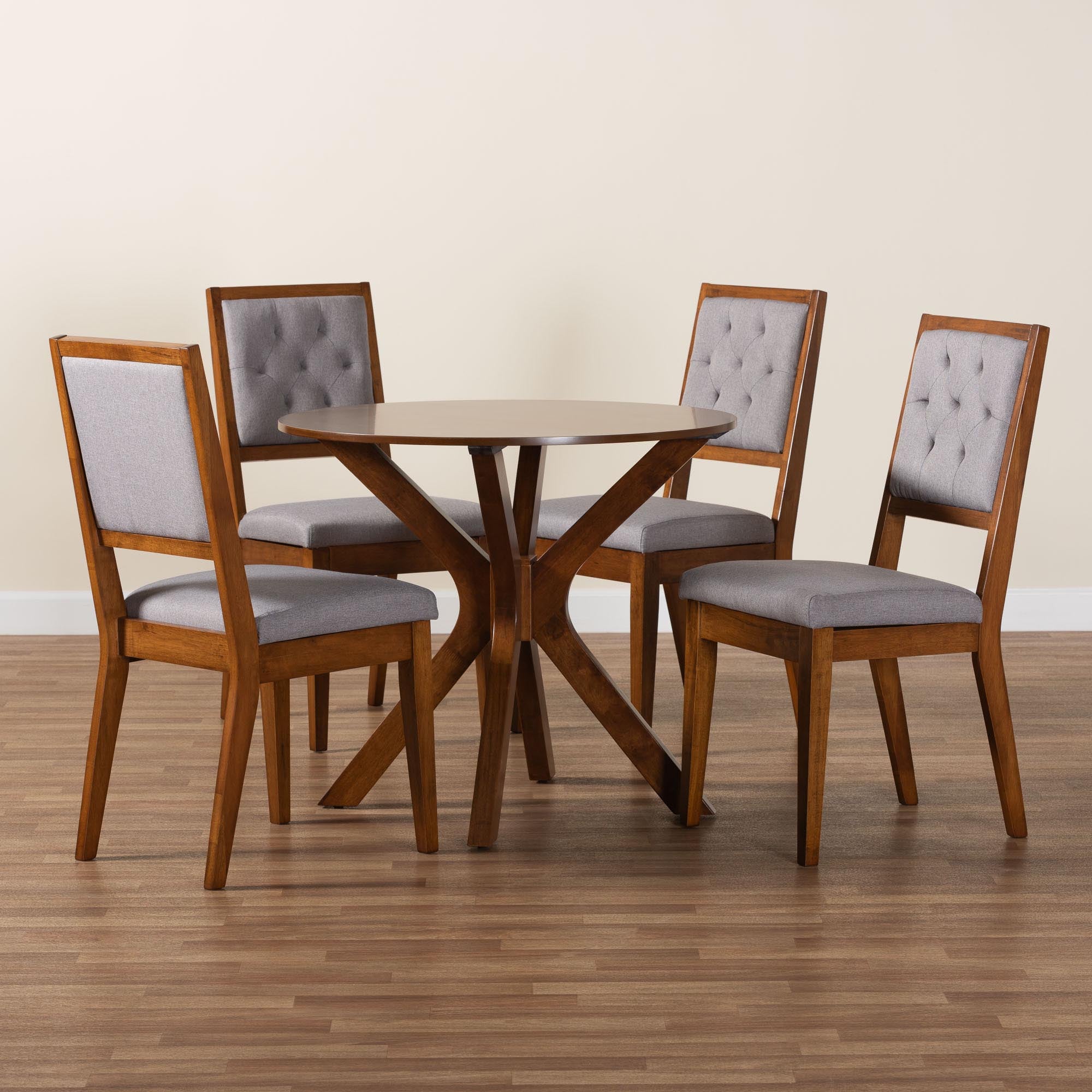Mana Modern Grey and Walnut Brown Wood 5-Piece Dining Set