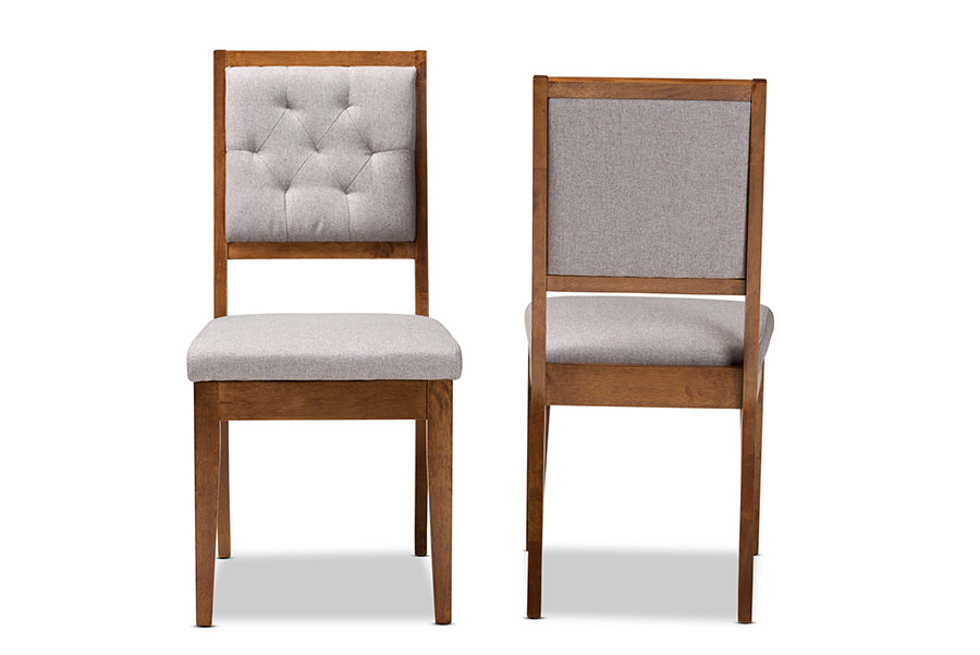 Gideon Modern and Contemporary Grey Fabric Upholstered and Walnut Brown Finished Wood 2-Piece Dining Chair Set
