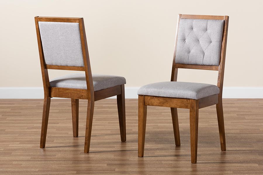 Gideon Modern and Contemporary Grey Fabric Upholstered and Walnut Brown Finished Wood 2-Piece Dining Chair Set