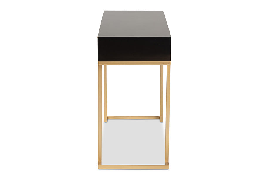 Beagan Modern and Contemporary Black Finished Wood and Gold Metal 2-Drawer Console Table