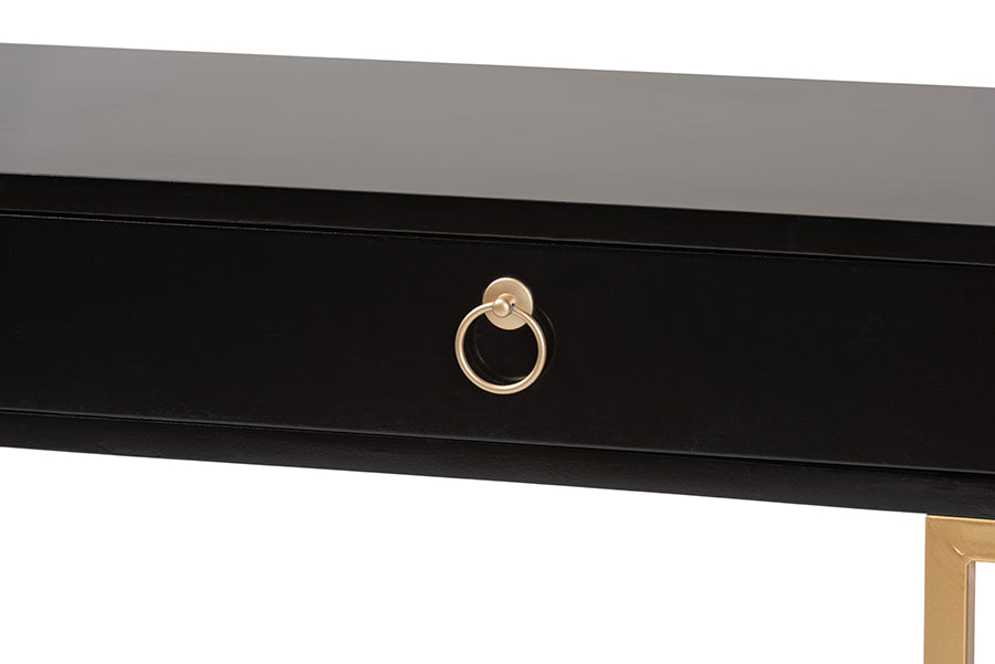 Beagan Modern and Contemporary Black Finished Wood and Gold Metal 2-Drawer Console Table