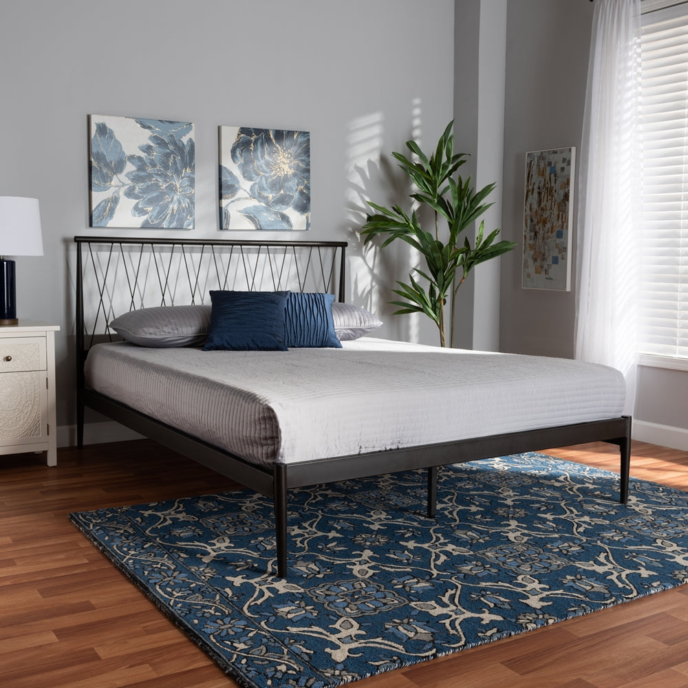 Agnew Full Size Black Metal Platform Bed – Modern Low Profile with Tapered Legs