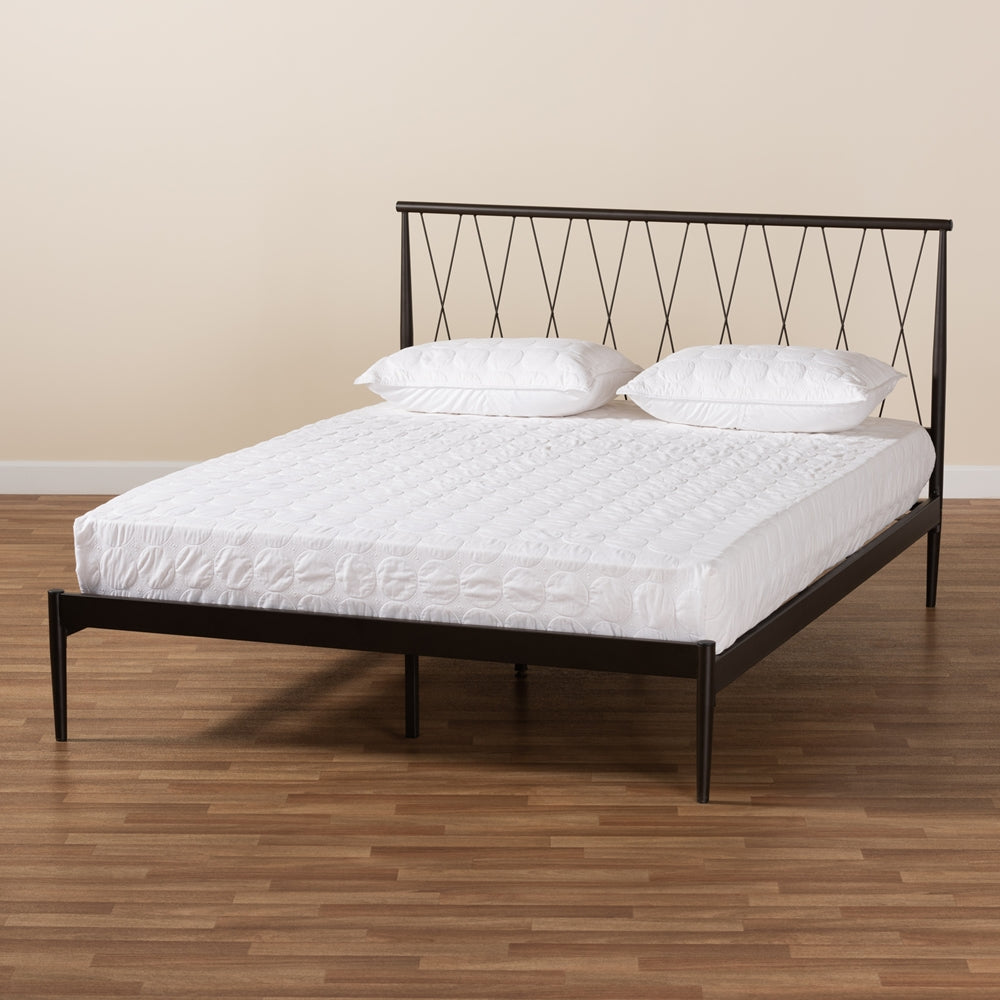Sumner Queen Contemporary Metal Platform Bed – Crisscross Headboard