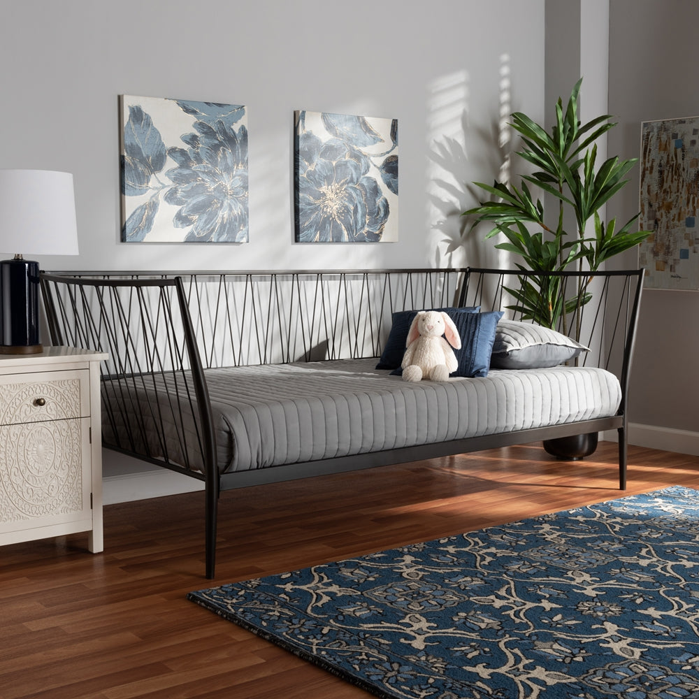 Destino Twin Size Black Metal Daybed – Contemporary Platform with No Box Spring Needed