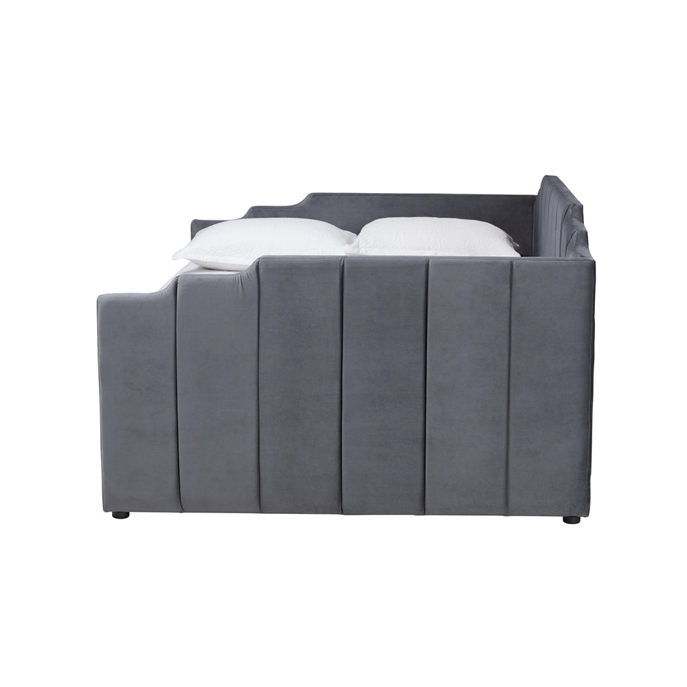 Ryan Full Size Grey Velvet Storage Daybed – Modern Channel-Tufted Design