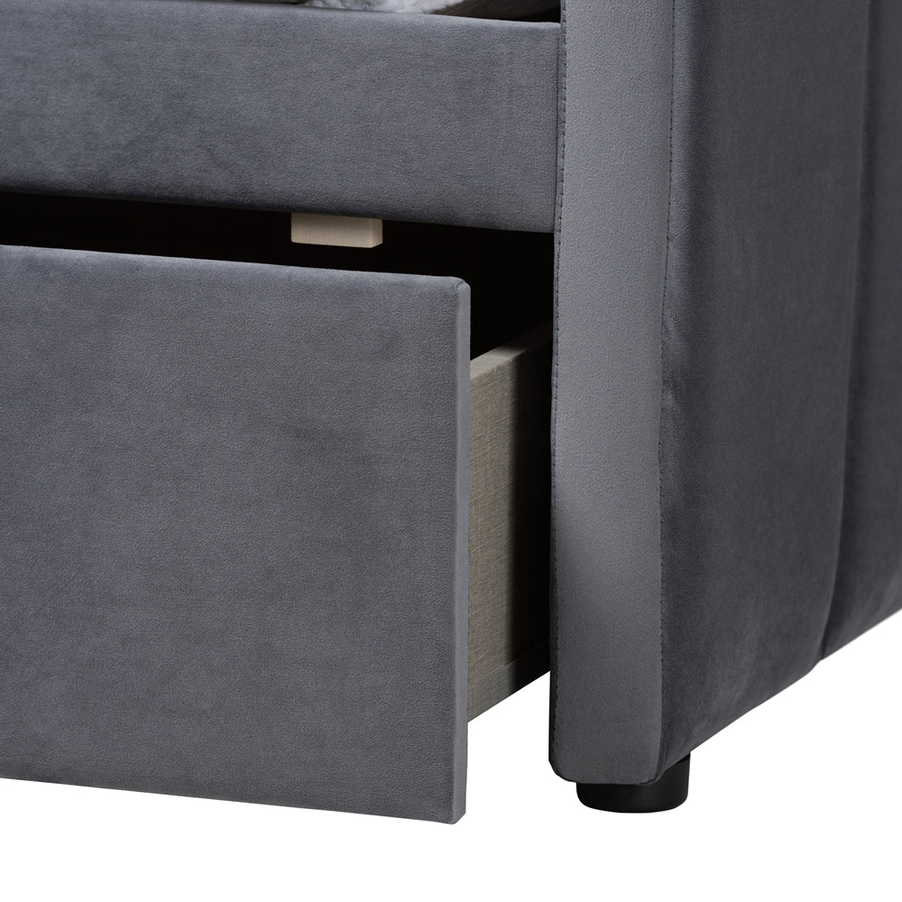 Ryan Full Size Grey Velvet Storage Daybed – Modern Channel-Tufted Design