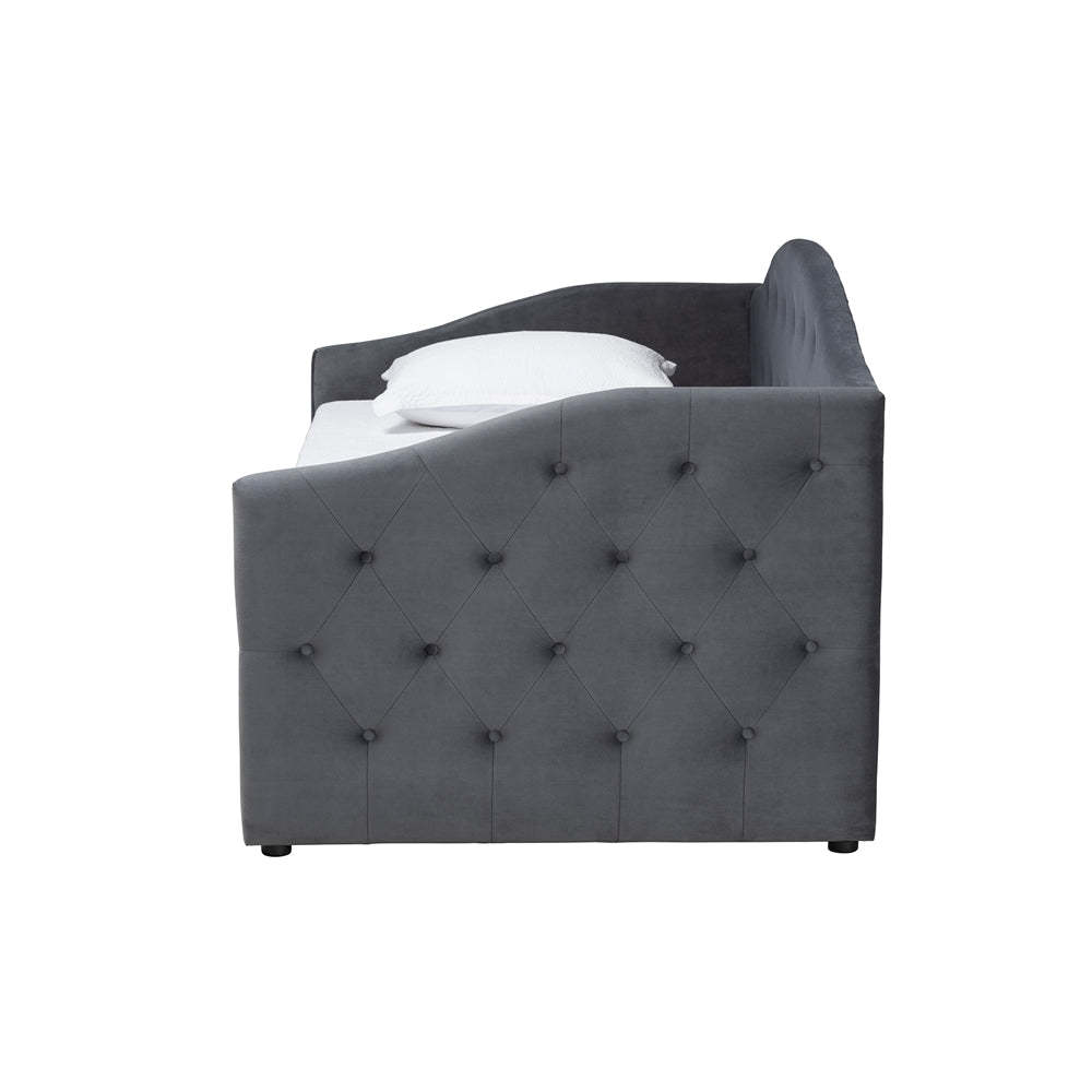 Crawford Grey Velvet Upholstered Full Daybed – Contemporary Design with 2 Storage Drawers