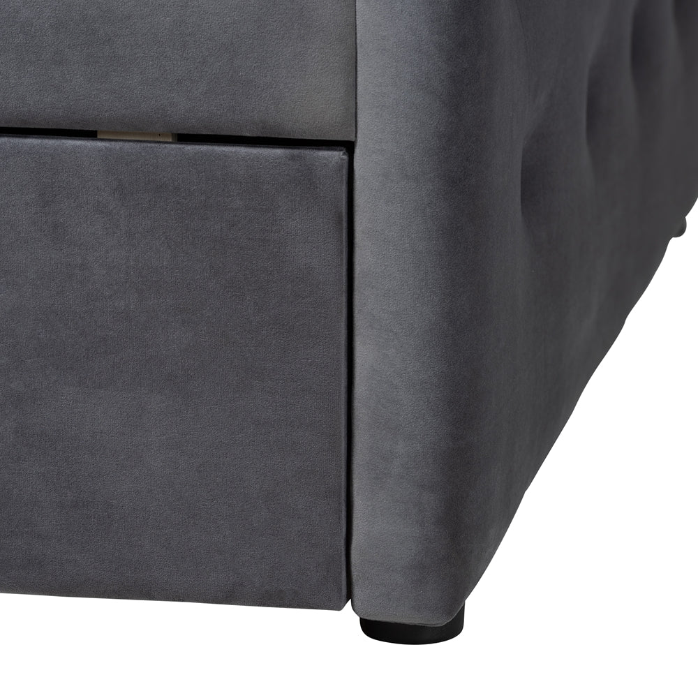 Crawford Grey Velvet Upholstered Full Daybed – Contemporary Design with 2 Storage Drawers
