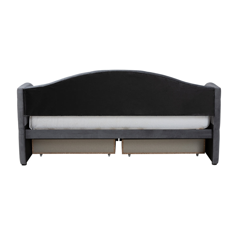 Crawford Grey Velvet Upholstered Full Daybed – Contemporary Design with 2 Storage Drawers