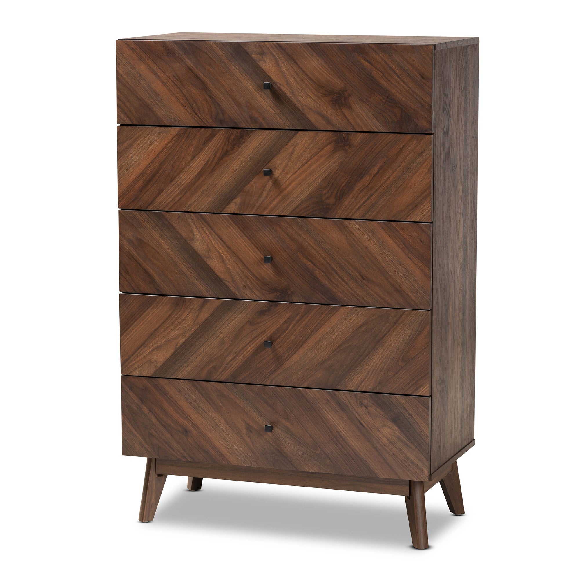 Hartman Mid-Century Modern Walnut Brown Finished Wood 5-Drawer Storage Chest
