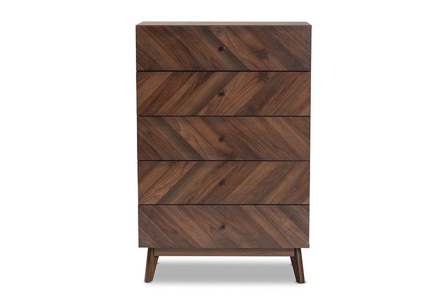Hartman Mid-Century Modern Walnut Brown Finished Wood 5-Drawer Storage Chest