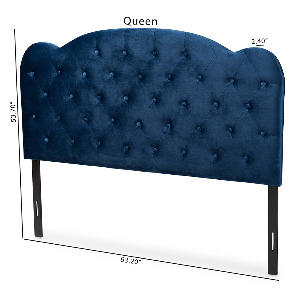Clovis Modern and Contemporary Navy Blue Velvet Fabric Upholstered Queen Size Headboard