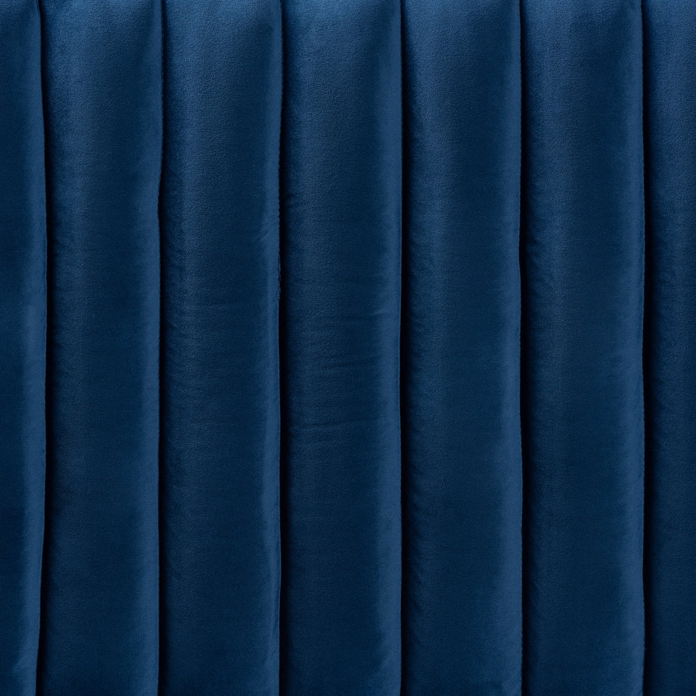 Emile Modern and Contemporary Navy Blue Velvet Fabric Upholstered and Dark Brown Finished Wood Full Size Headboard
