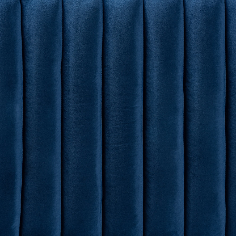 Emile Modern and Contemporary Navy Blue Velvet Fabric Upholstered and Dark Brown Finished Wood Queen Size Headboard