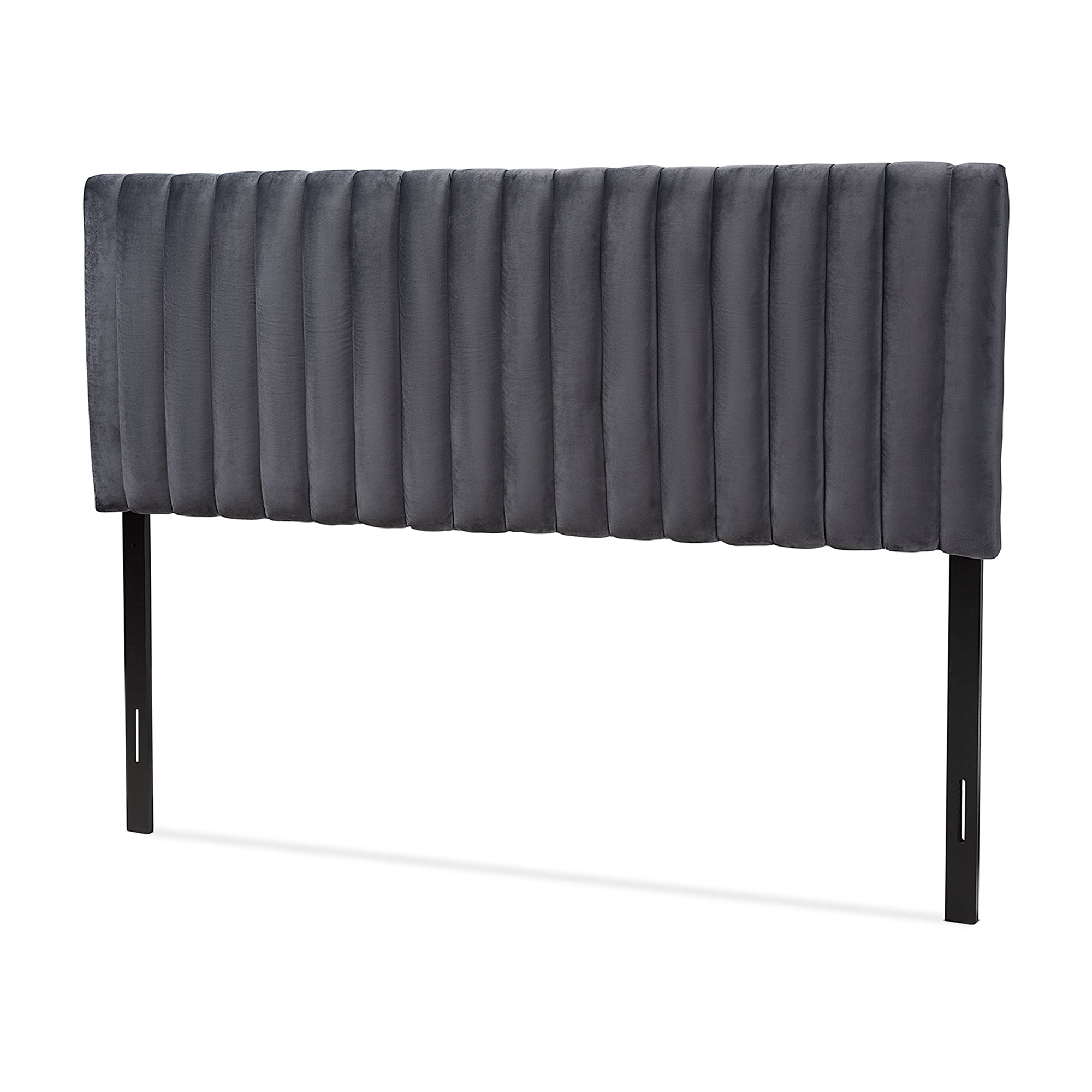 Baxton Studio Emile Modern and Contemporary Grey Velvet Fabric Upholstered and Dark Brown Finished Wood Queen Size Headboard