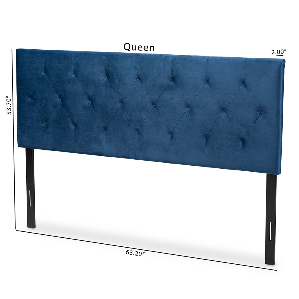 Felix Modern and Contemporary Navy Blue Velvet Fabric Upholstered Queen Size Headboard