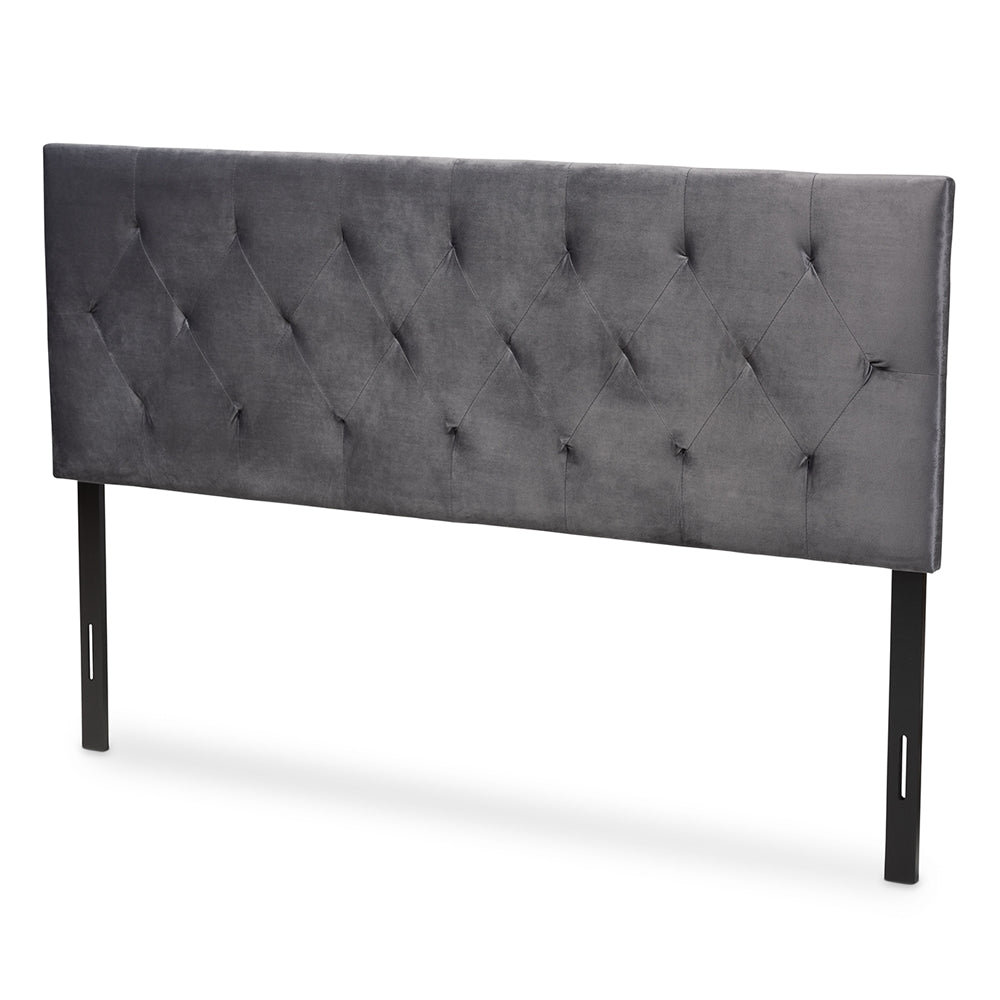 Felix Modern and Contemporary Grey Velvet Fabric Upholstered Queen Size Headboard