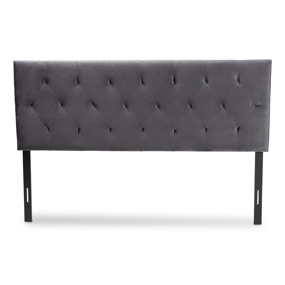 Felix Modern and Contemporary Grey Velvet Fabric Upholstered Queen Size Headboard