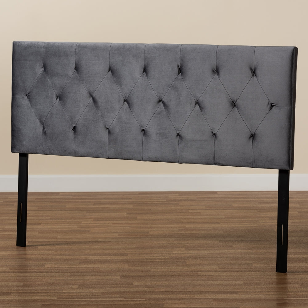 Felix Modern and Contemporary Grey Velvet Fabric Upholstered Queen Size Headboard