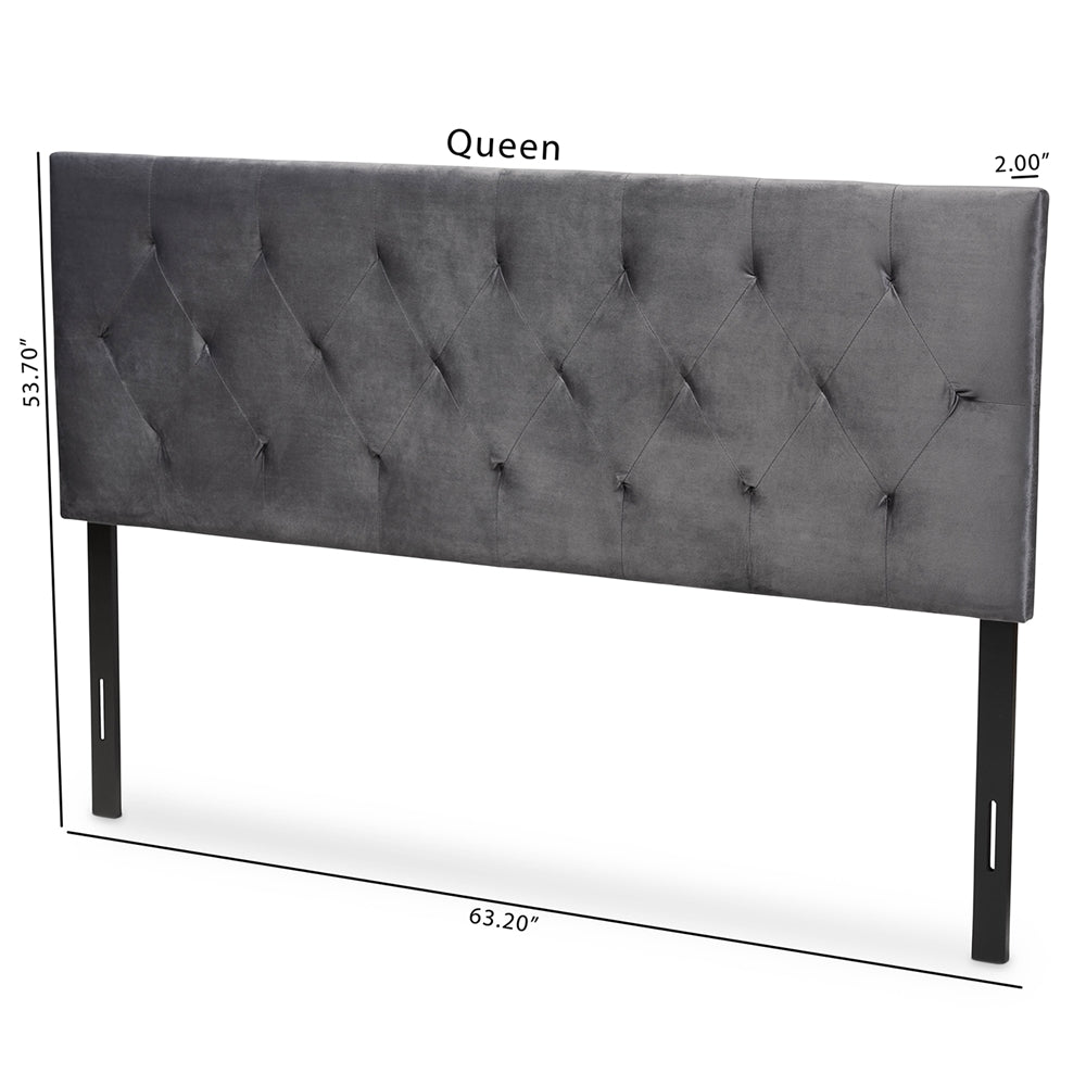 Felix Modern and Contemporary Grey Velvet Fabric Upholstered Queen Size Headboard