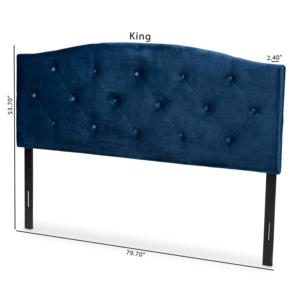 Leone Modern and Contemporary Navy Blue Velvet Fabric Upholstered King Size Headboard