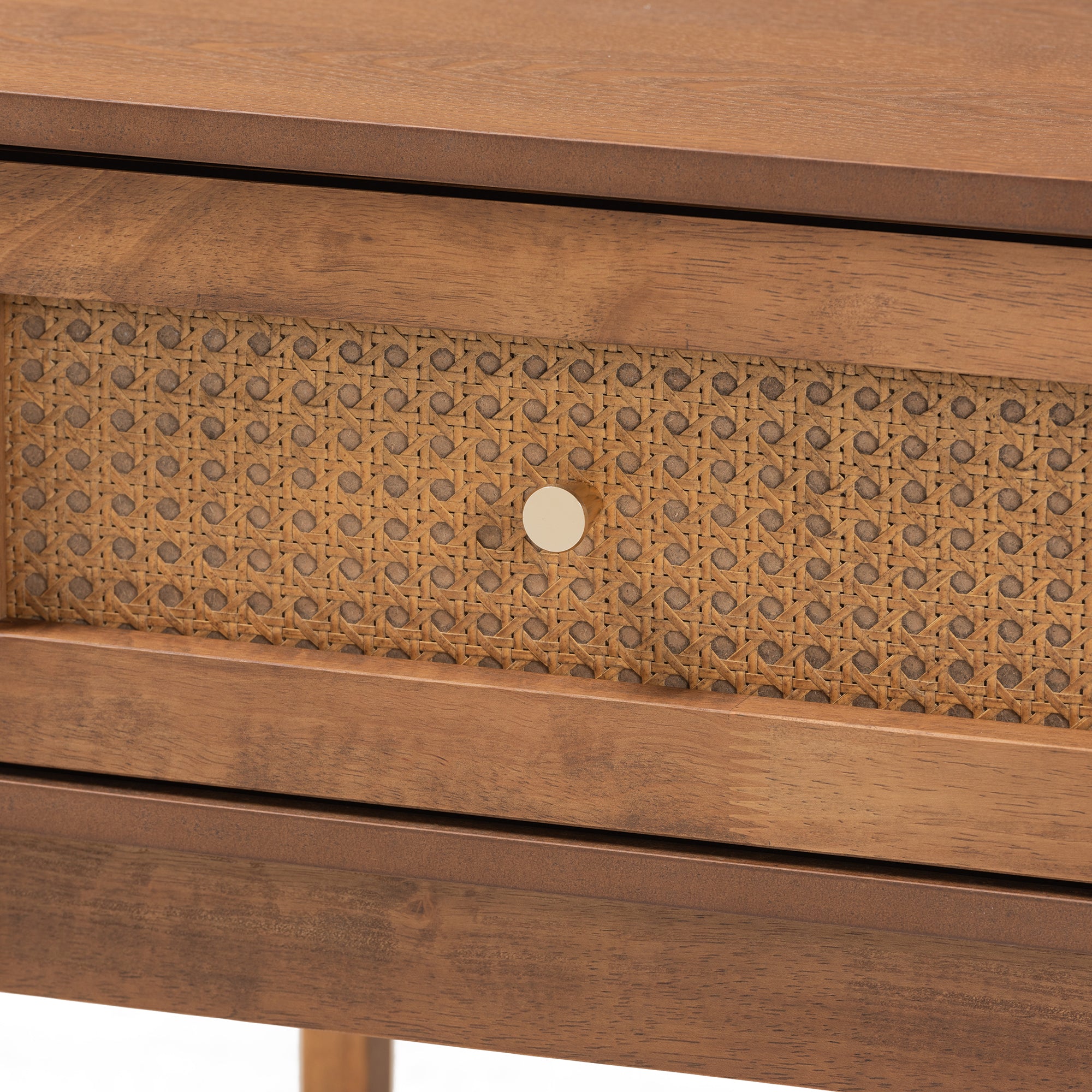 Ramiel Mid-Century Modern Ash Walnut Finished Wood and Rattan 1-Drawer Nightstand
