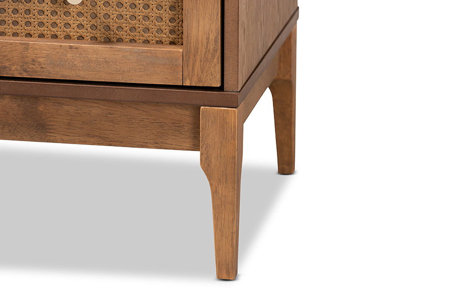 Ramiel Mid-Century Modern Ash Walnut Finished Wood and Rattan 4-Drawer Chest