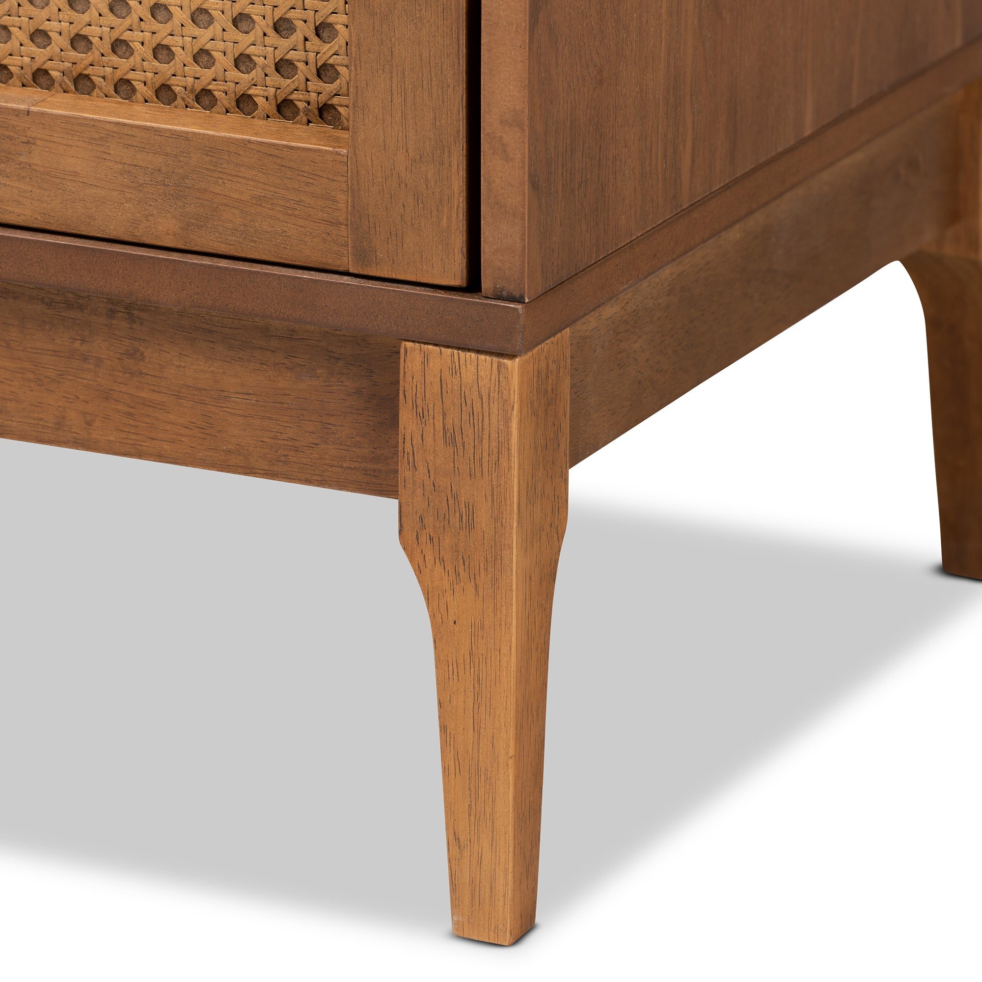 Ramiel Mid-Century Modern Ash Walnut Finished Wood and Rattan 6-Drawer Dresser