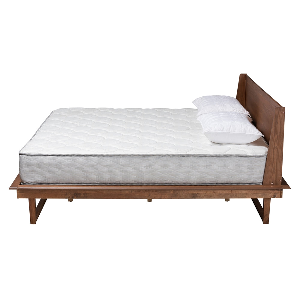 Millicent King Size Mid-Century Platform Bed – Ash Walnut Wood with Wingback Style