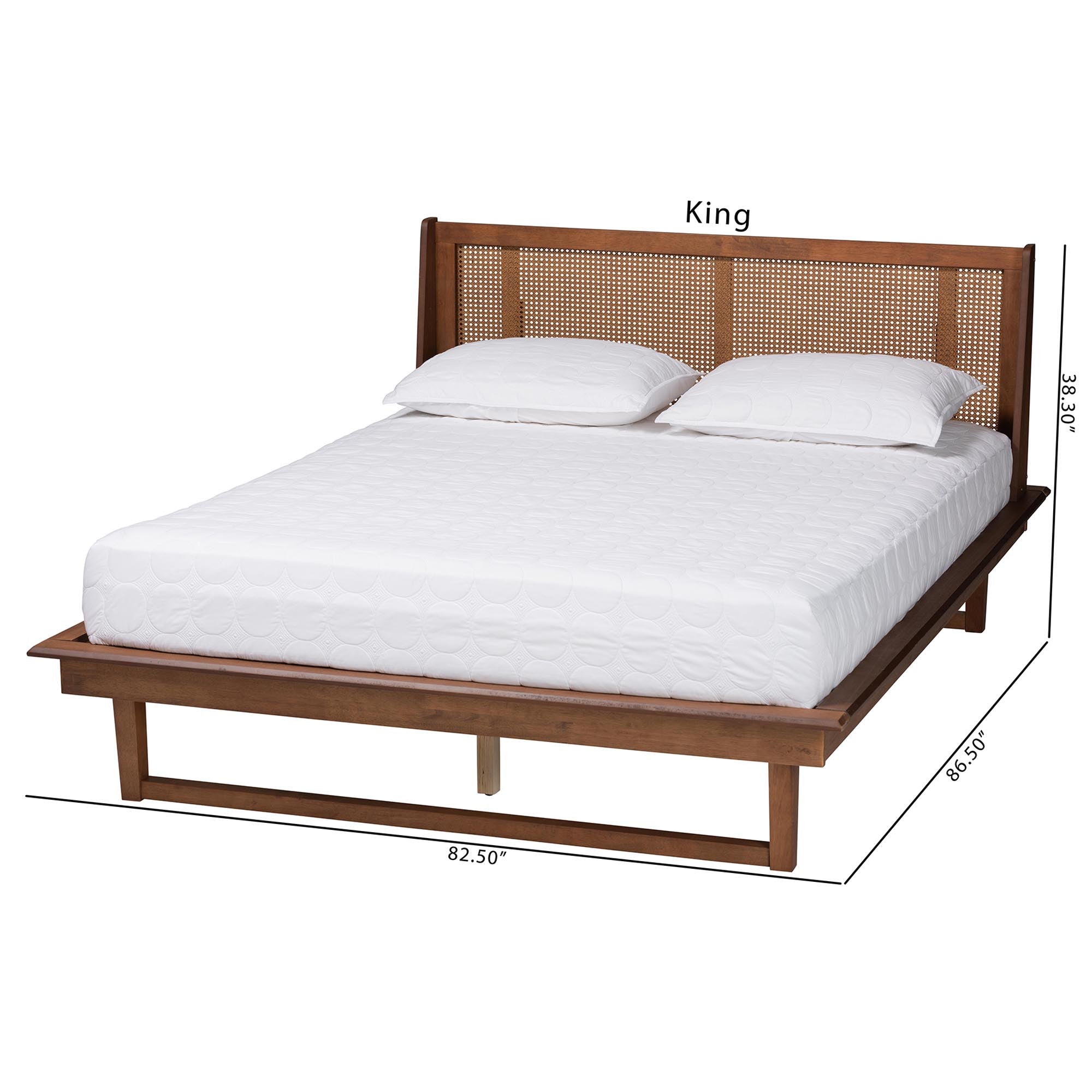 Aveena King Rubberwood Mid-Century Platform Bed – No Box Spring Needed Wingback Style