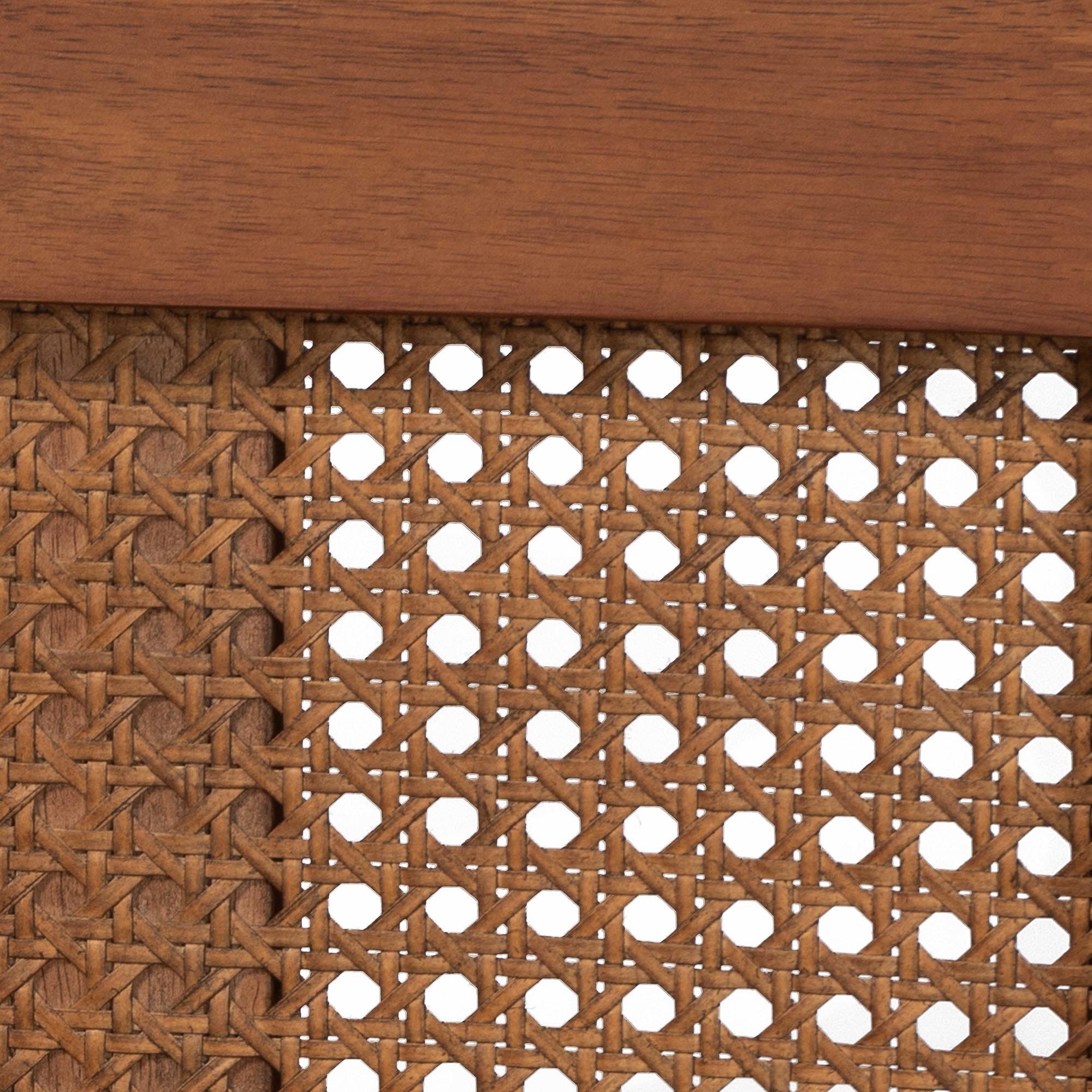 Emmie Queen Wood Mid-Century Modern Platform Bed – Woven Rattan Wingback Design