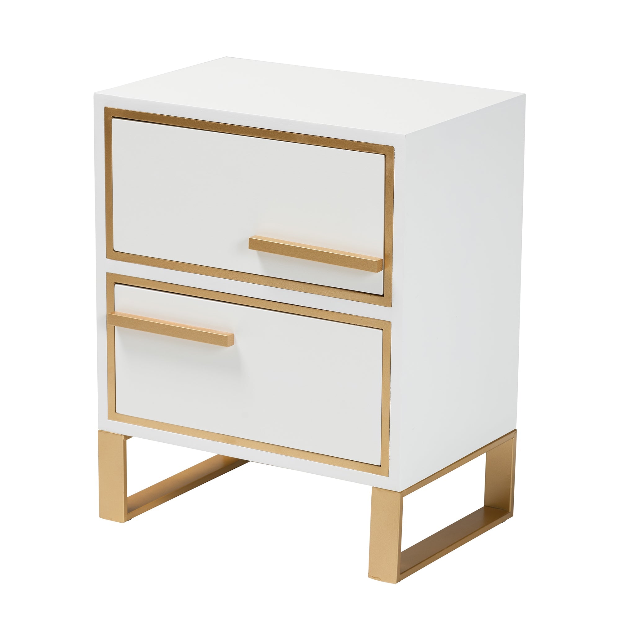 Giolla Contemporary White Finished Wood and Gold Metal 2-Drawer End Table