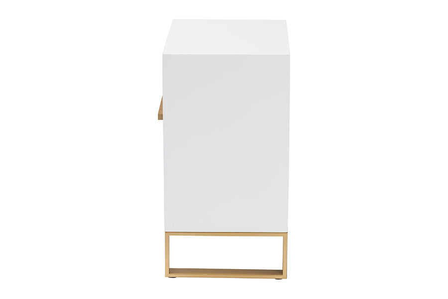 Giolla Contemporary White Finished Wood and Gold Metal 2-Drawer End Table