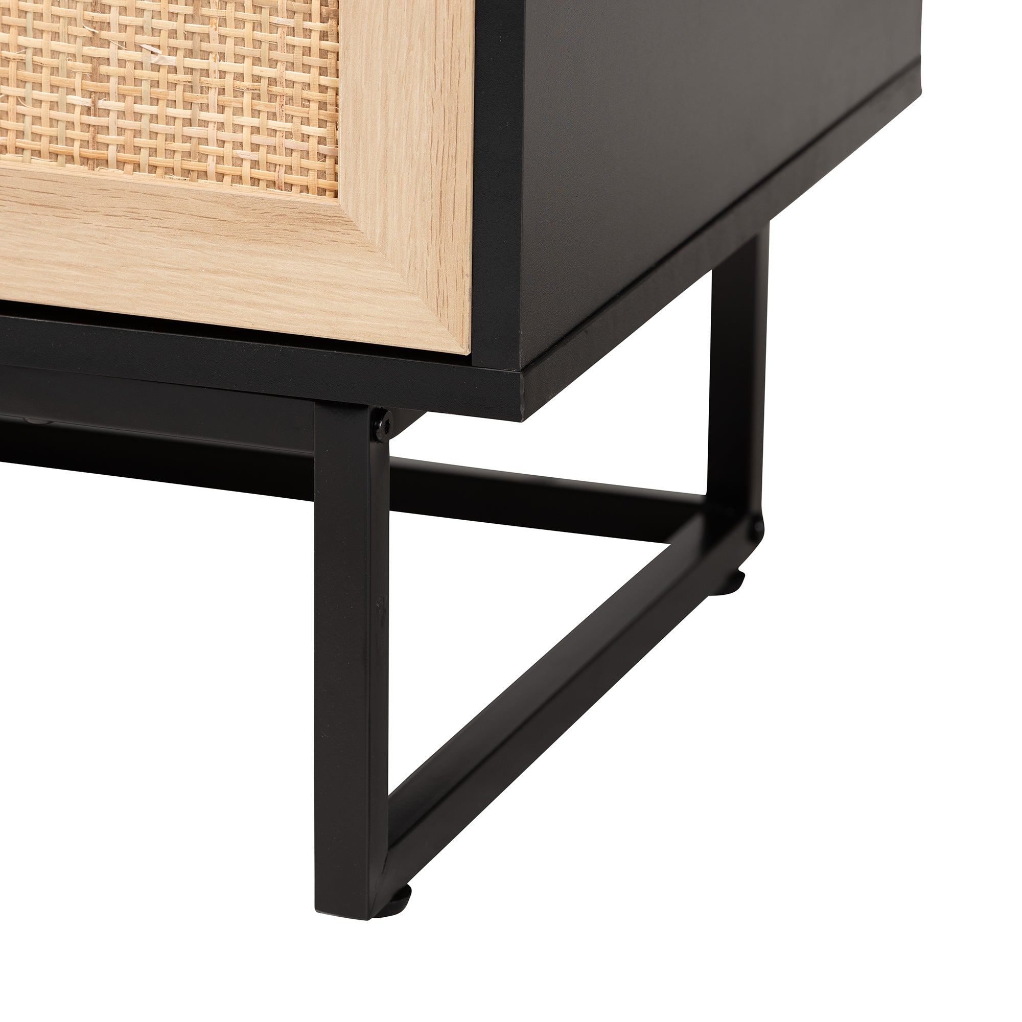 Declan Mid-Century Modern Espresso Brown Finished Wood and Natural Rattan 2-Door Storage Cabinet