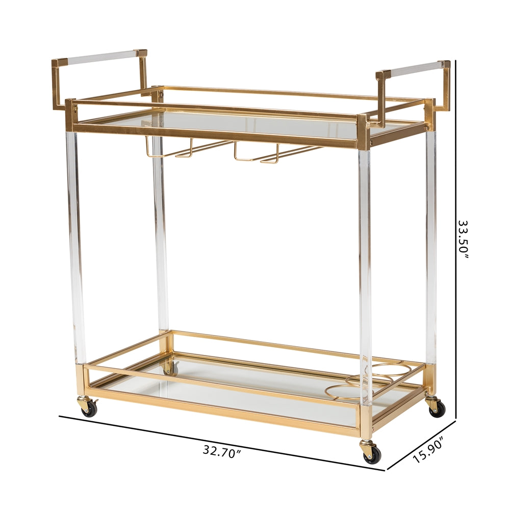 Savannah Contemporary and Gold Metal and Glass Wine Cart