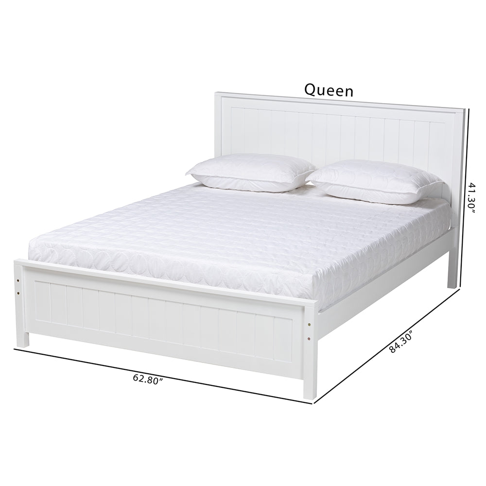 Raison White Rubberwood Queen Platform Bed – With Wood Slat Support