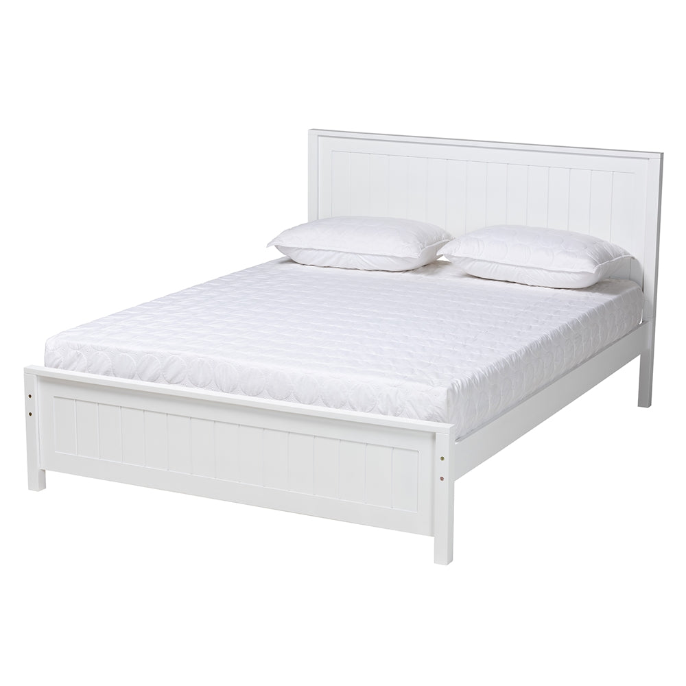 Raison White Rubberwood Queen Platform Bed – With Wood Slat Support