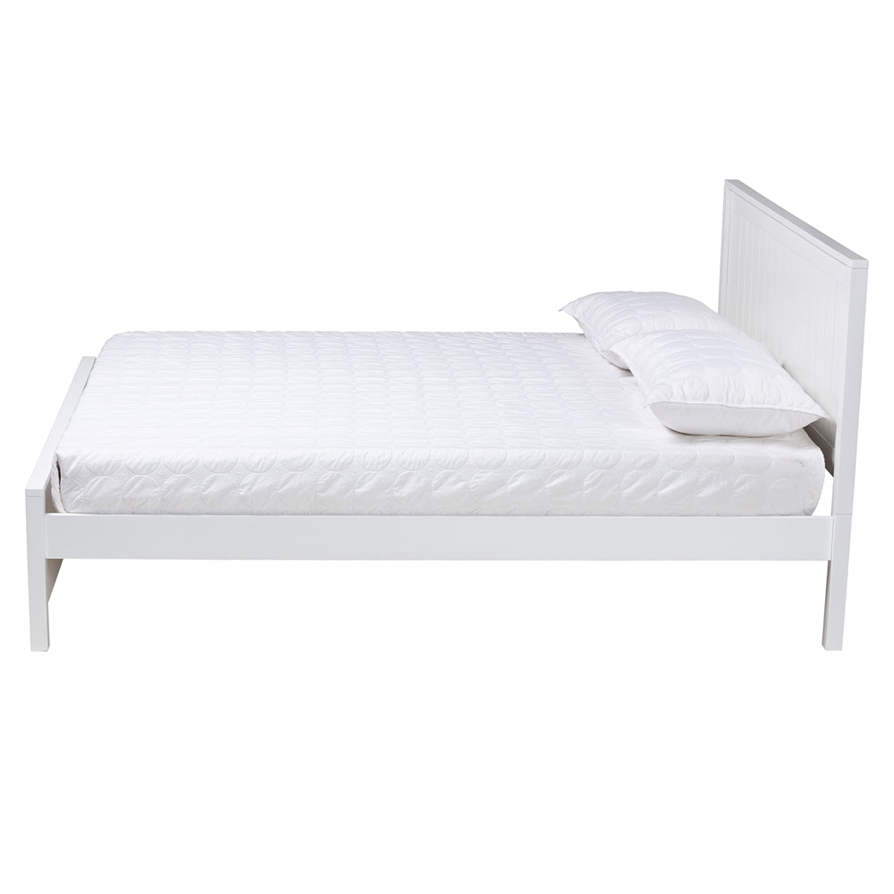 Joey White Wood Full Size Platform Bed - Classic Traditional Rubberwood Frame