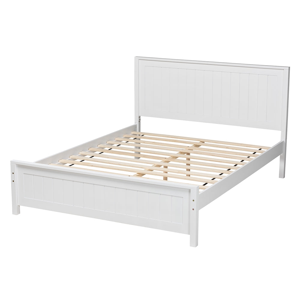 Raison White Rubberwood Queen Platform Bed – With Wood Slat Support