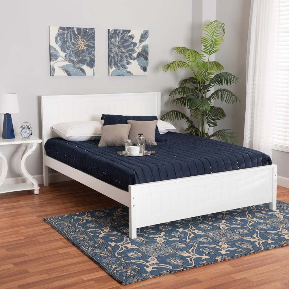 Raison White Rubberwood Queen Platform Bed – With Wood Slat Support