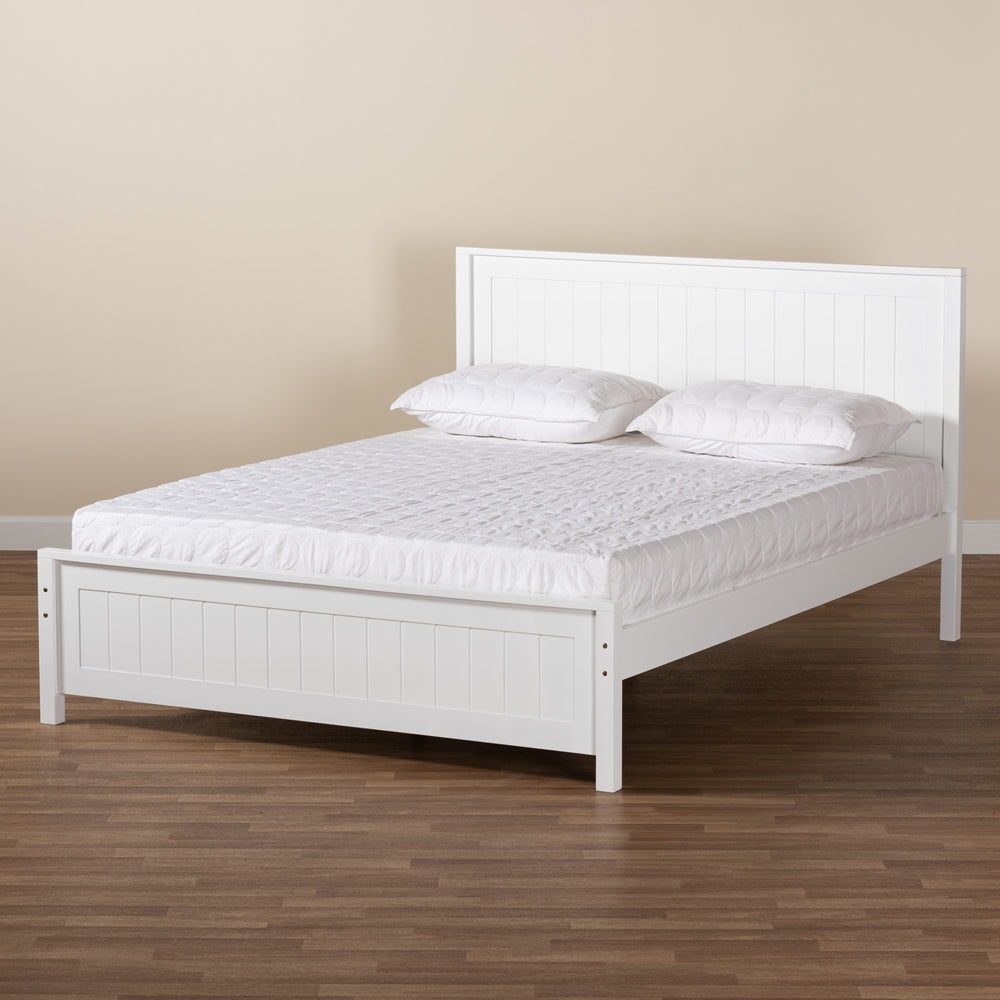 Joey White Wood Full Size Platform Bed - Classic Traditional Rubberwood Frame