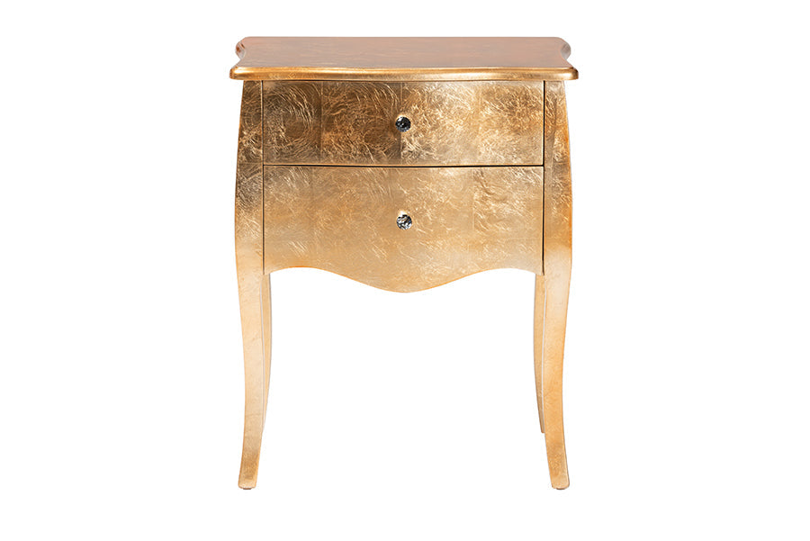 Patrice Classic and Traditional Gold Finished Wood 2-Drawer End Table