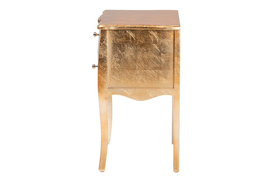 Patrice Classic and Traditional Gold Finished Wood 2-Drawer End Table