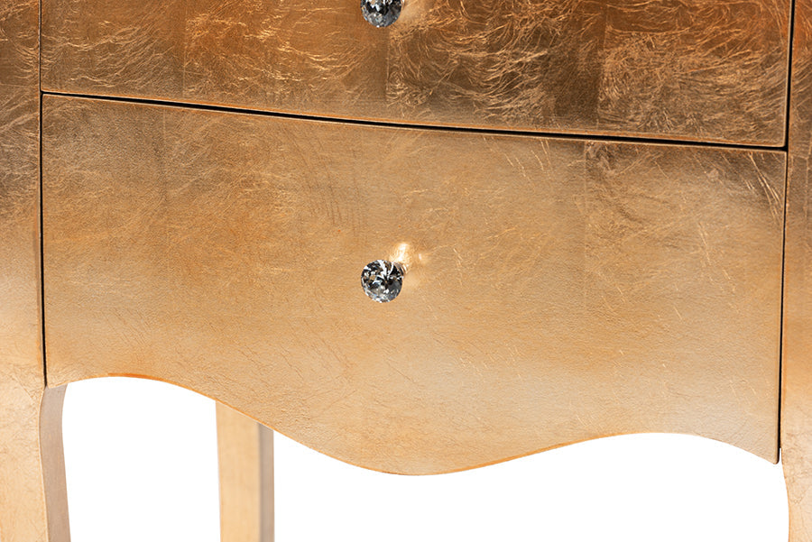 Patrice Classic and Traditional Gold Finished Wood 2-Drawer End Table