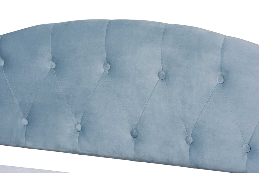 Benjamin Modern and Contemporary Light Blue Velvet Fabric Upholstered and Dark Brown Finished Wood Full Size Daybed