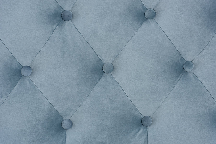 Benjamin Modern and Contemporary Light Blue Velvet Fabric Upholstered and Dark Brown Finished Wood Full Size Daybed