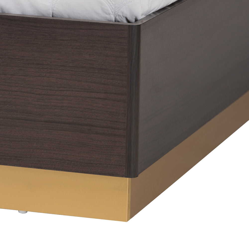 Odilia Queen Wood Bed – Contemporary Glam Two-Tone Dark Brown & Gold Finish